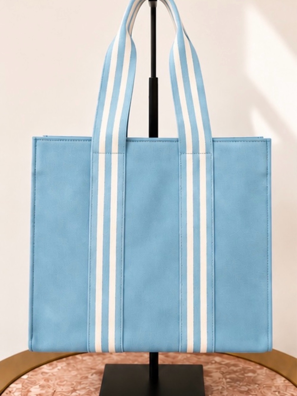 NWT Jill & Ally Light Blue Striped Canvas Tote Bag